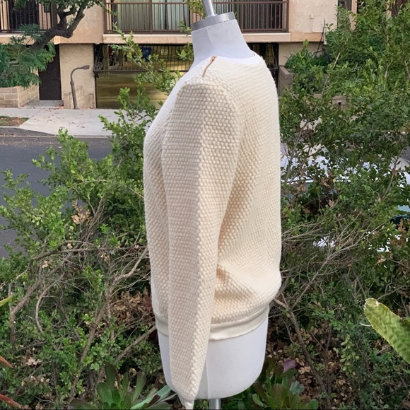 KORA RAE Sweater Satin Trim Hem, Neck and Sleeve Ivory EUC - Picture 5 of 11